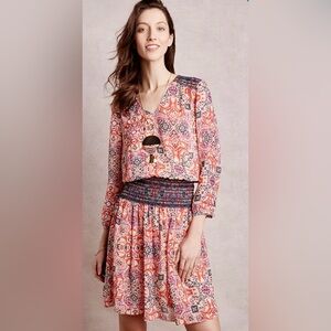 Vanessa Virginia “Day Tripper” Printed Smocked Waist Dress Size S